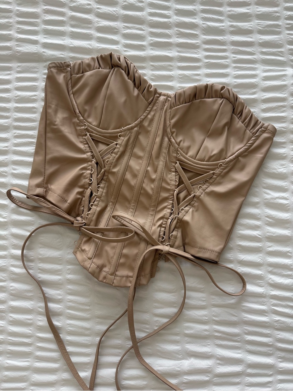 PrettyLittleThing Nude Faux Leather Bustier